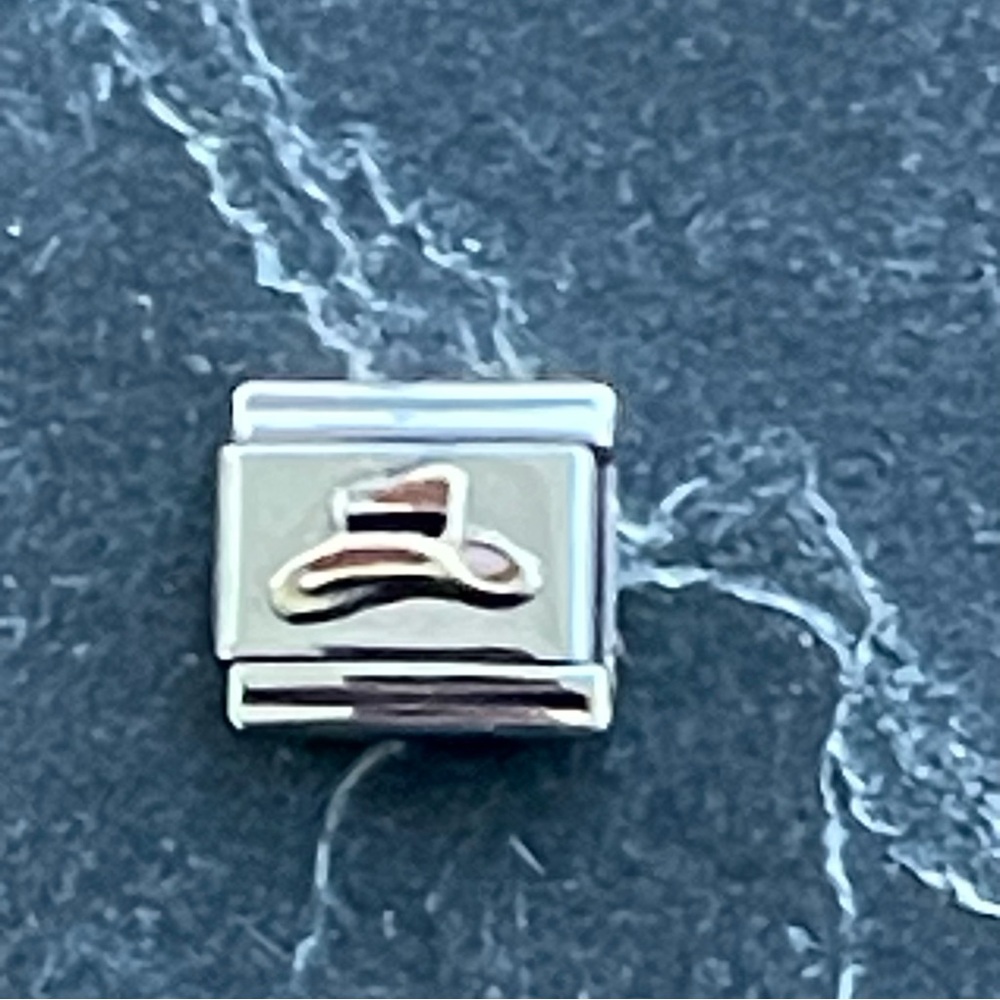 Zoppini Stainless Steel and Gold Cuff Brown Enameled Cowboy 🤠 Hat